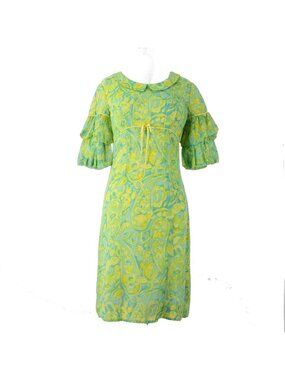 Della Vintage Dress Junior Petite Sz S? Green Yellow Blue Collar No Fabric Dress